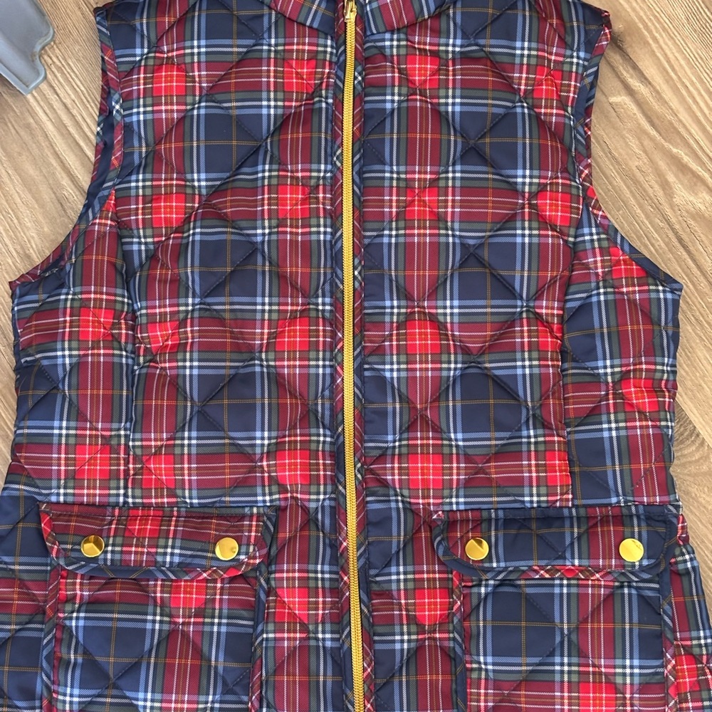 St. John's Bay Red and Navy Plaid Quilted Vest - Picture 2 of 4